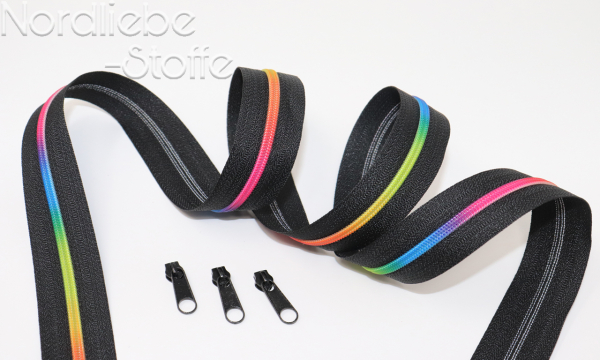 Endlosreißverschluss 3 mm Regenbogen incl. Zipper